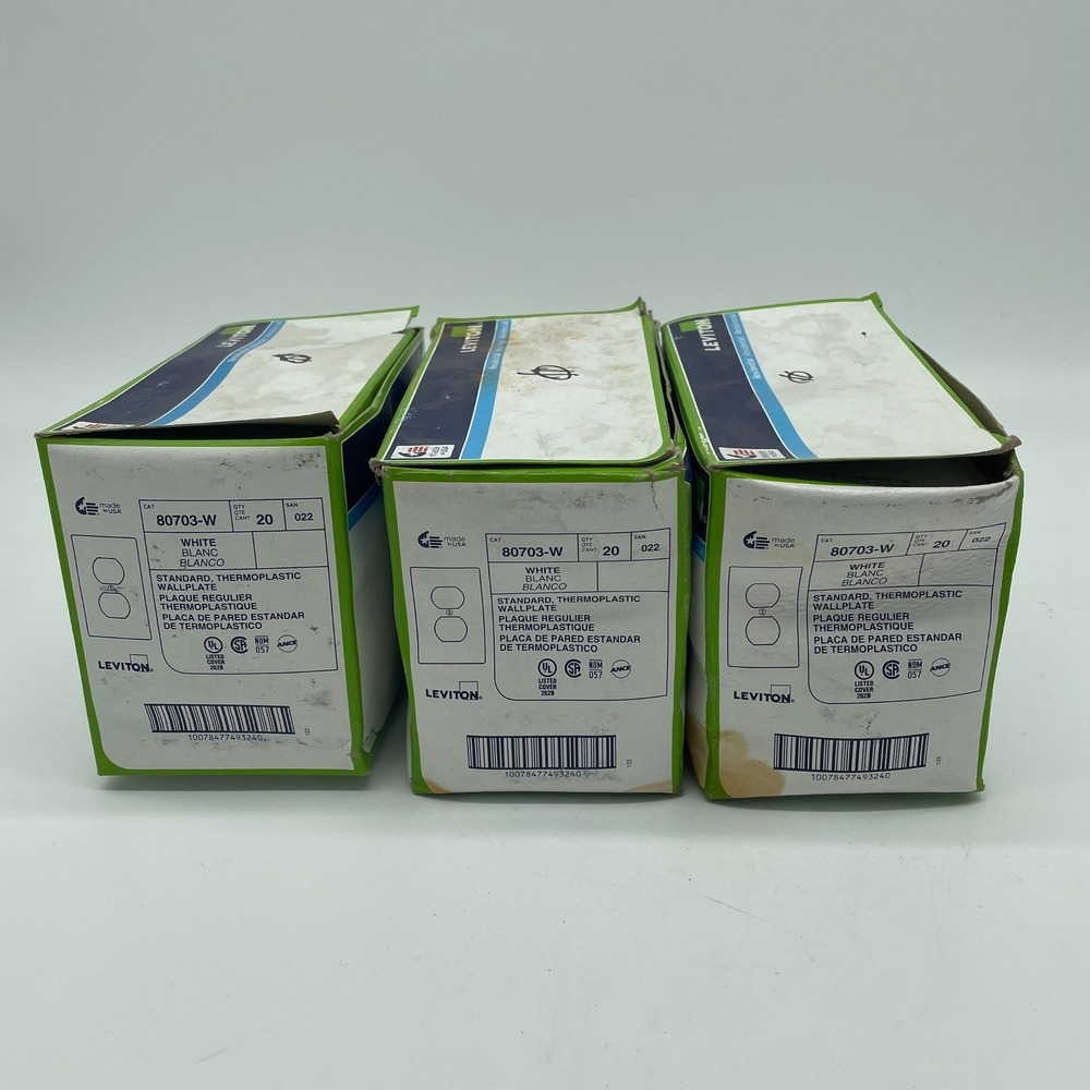 Lot of 60 Leviton 80703-W White Duplex Outlet Wallplates Thermoplastic 3 Boxes